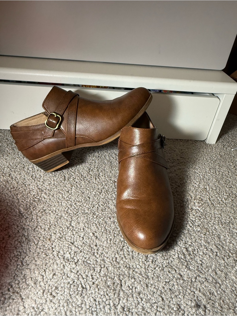 Women's Tan Leather Ankle Booties with Side Strap